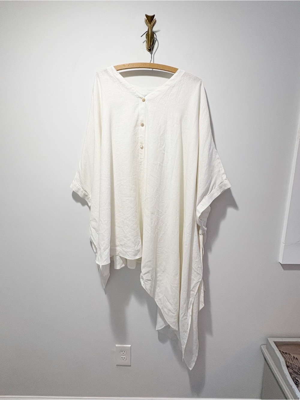Palmer//Harding Linen Asymmetric Tie Sleeve Shirt Poncho Ivory One Size Rare